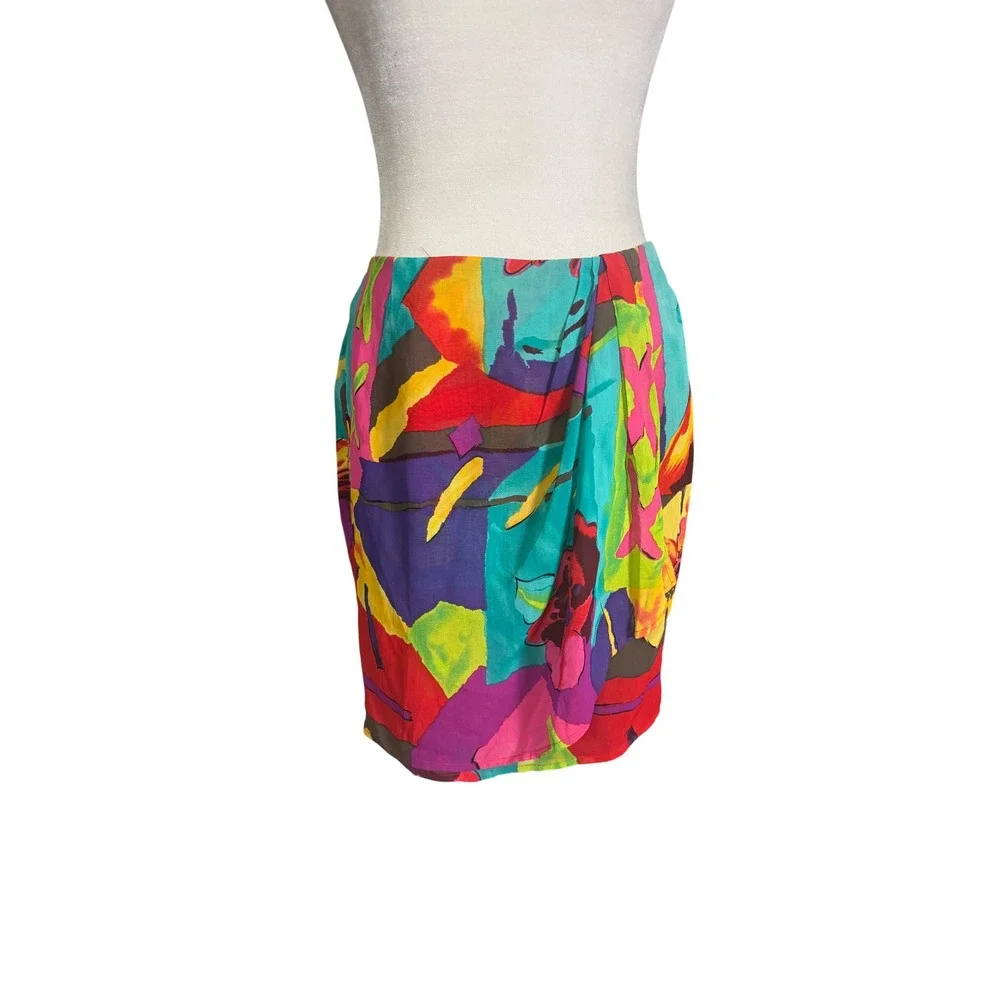 Carol Little Vintage 90s Colorful Abstract Midi Skirt – Size S – NWT‎